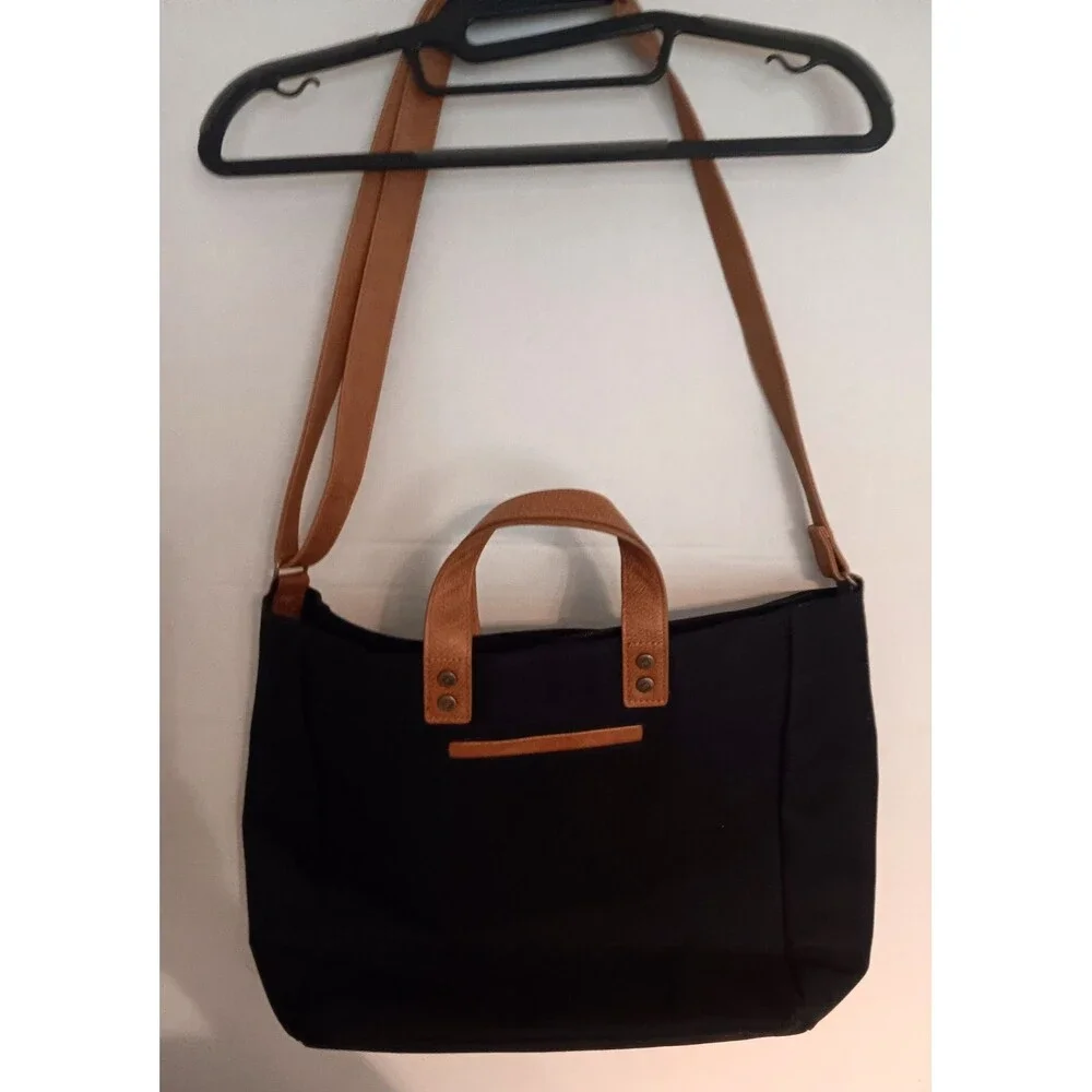 Thirty One Step Up Tote Bag Crossbody Purse Black And Brown Canvas